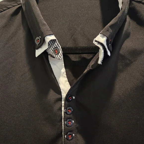 Ruiqige Black Button-Down Shirt with White Contrast Trim Red Button Men's M/L - Picture 5 of 8